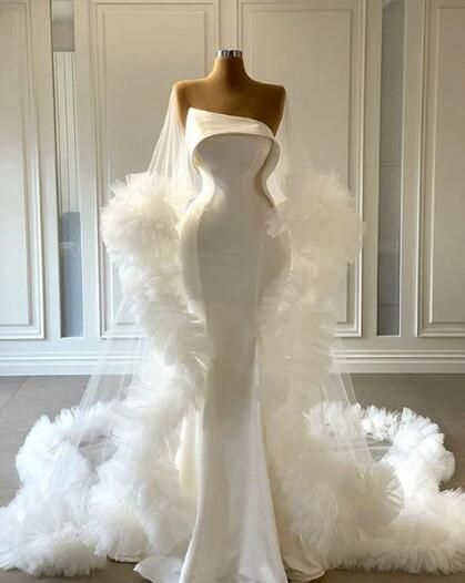 Robes de bal blanches, robes de bal à volants, robes de soirée blanches, robe de bal sirène AB964