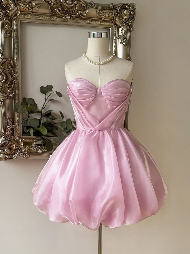 Mignonne robe de bal bustier en organza rose courte Nuit à Rio, inspiration pour robes de bal (Homecoming), RB4070