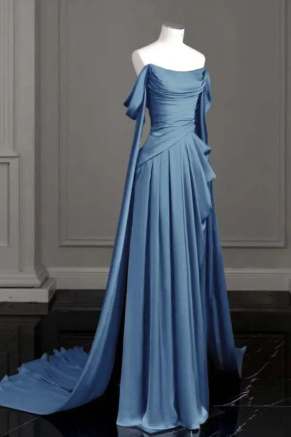 Robes de bal de sirène modestes bleues, épaules dénudées, longues pour femmes, robe de soirée formelle N2357