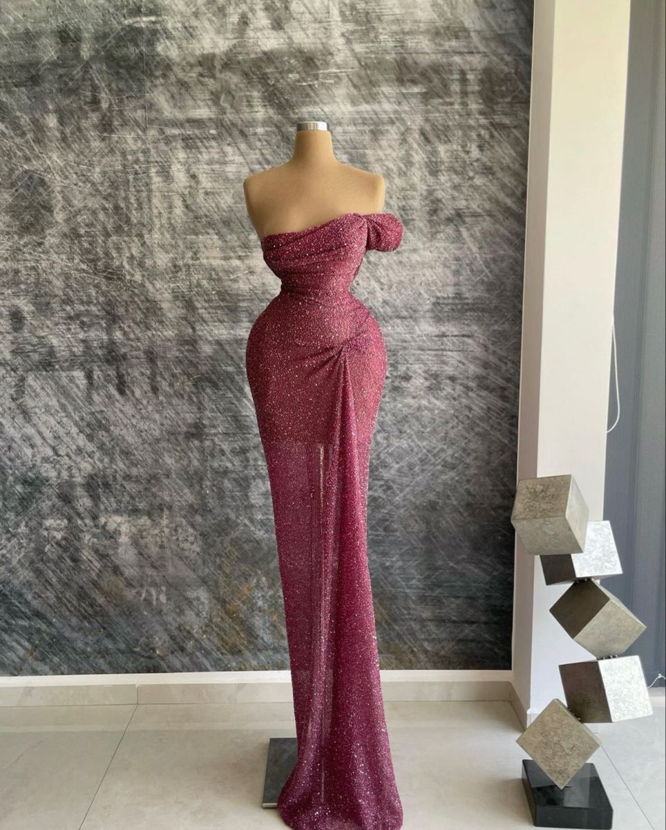 Elegantes, trägerloses Paillettenkleid im Meerjungfrauenstil mit Falten, langes formelles Abendkleid, Ballkleid, Dinner-Outfit, Partykleid AB2075