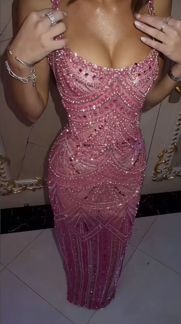Glitzerndes, pinkes, langes Partykleid mit eckigem Ausschnitt, Abschlussballkleid, Pailletten, Meerjungfrau, Bodycon für Teenager, Mädchen, Frauen N4097