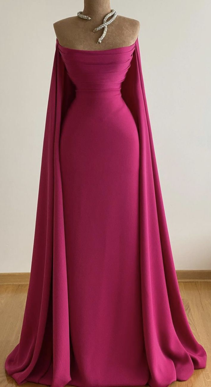 Elegantes, trägerloses, fuchsiafarbenes Meerjungfrauen-Abendkleid aus Satin mit Falten, langes formelles Ballkleid, Dinner-Outfit, Partykleid AB2076