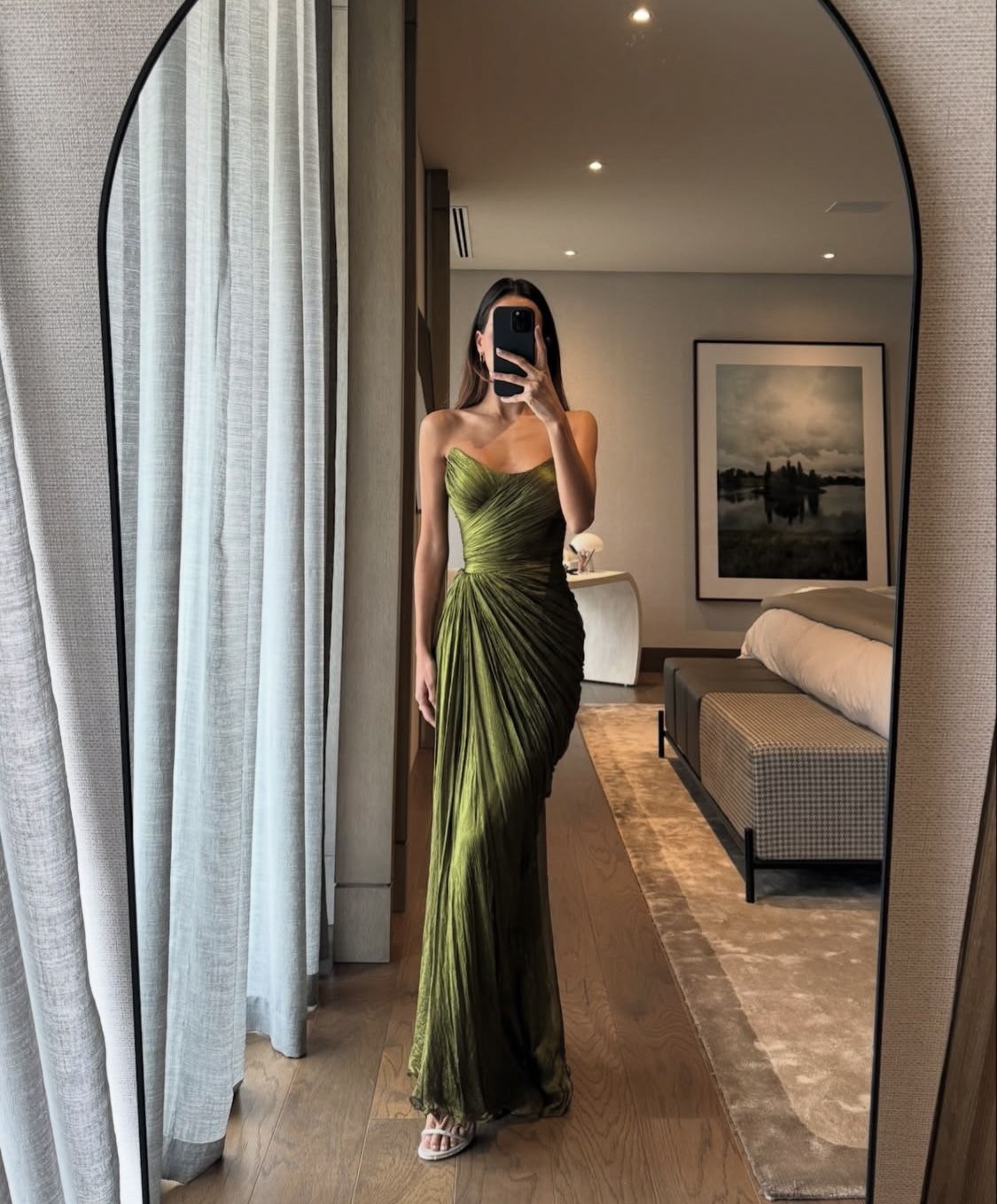 Robe de bal longue plissée vert foncé, bustier sirène sexy, idéale pour une soirée de 20 ans ou toute autre occasion spéciale (N427)
