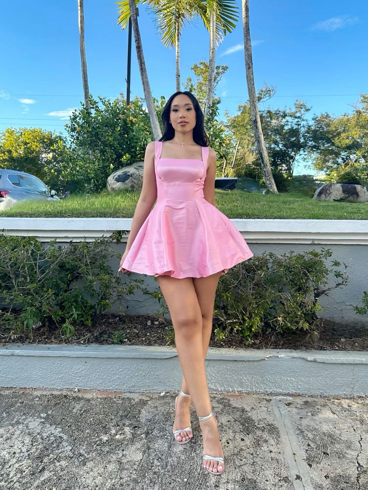 Beautiful Ball Gown Square Neck Pink Senior 12th Grad Short Mini Aesthetic Homecoming Dresses RB4369