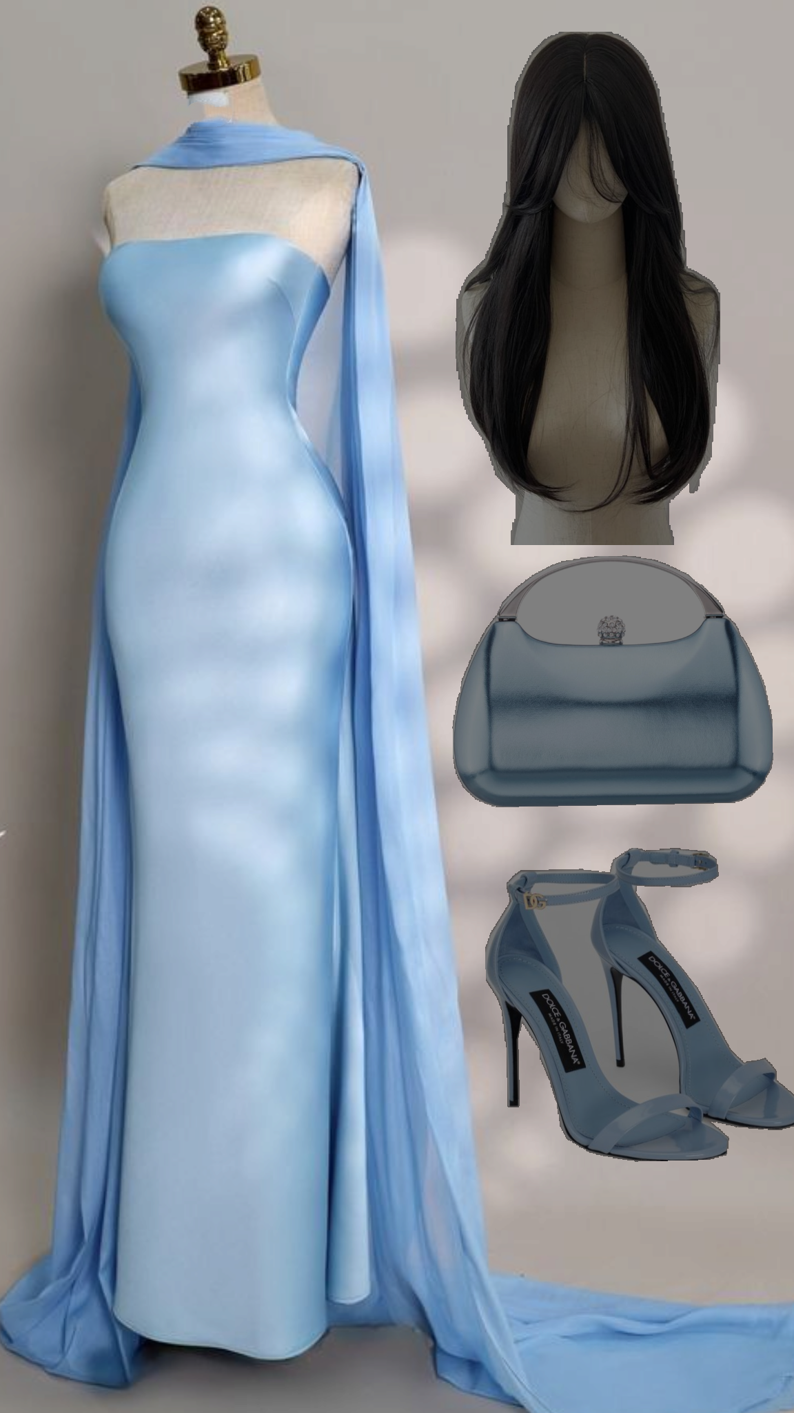 Robe de bal longue sirène bustier en satin bleu ciel clair avec foulard, style modeste, pour fin d'études secondaires, tenue de soirée N428