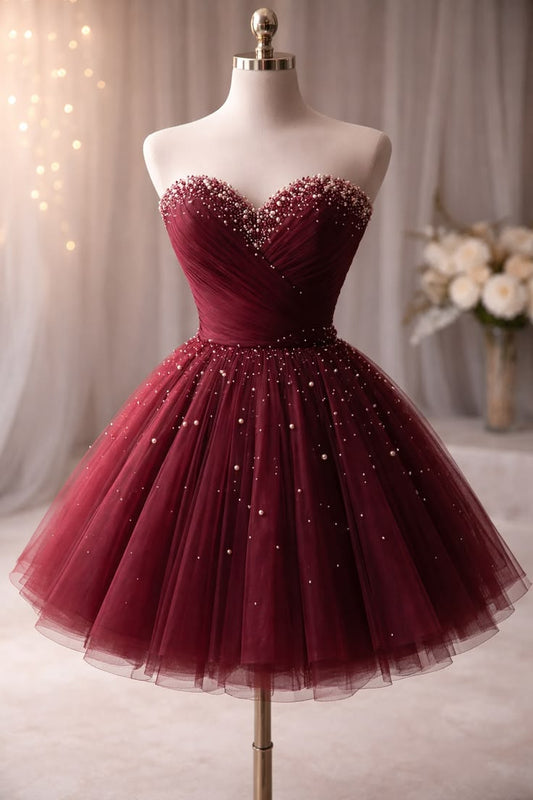 Magical Burgundy Sparkle Tulle Mini Dress Birthday & Prom Inspo Homecoming Dresses Inspo Hoco Outfits RB8731