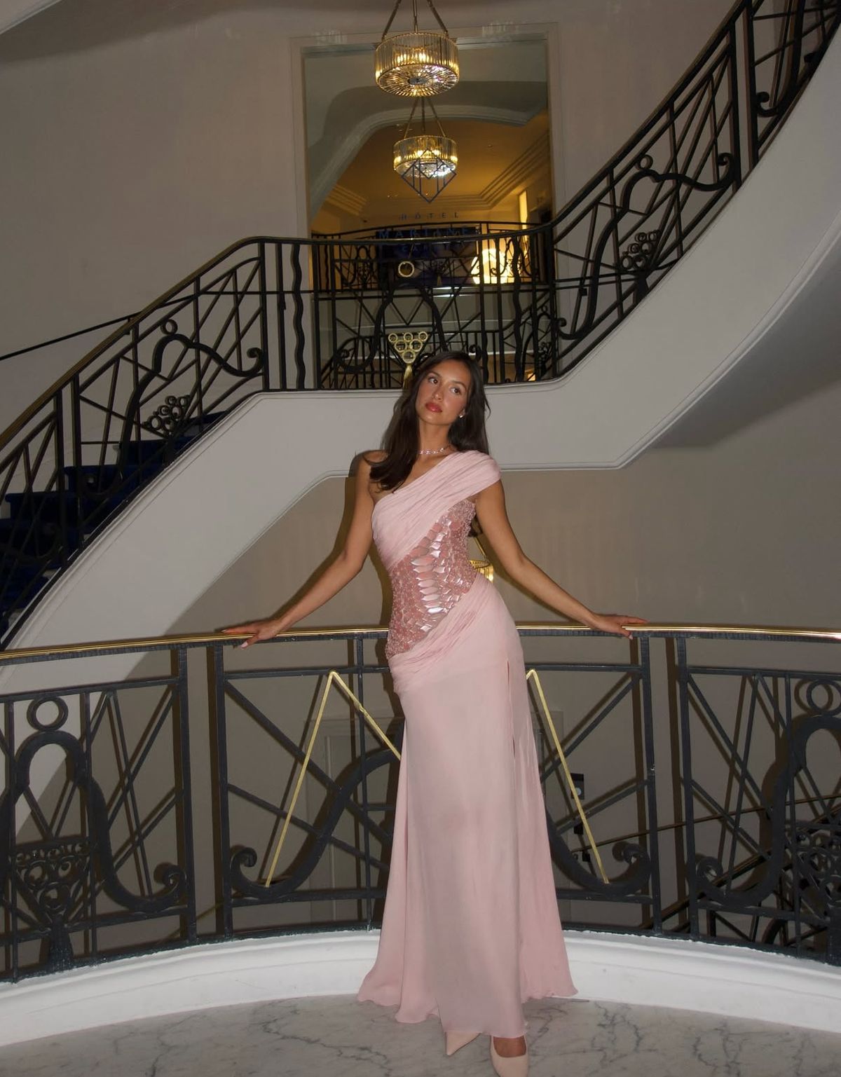 Pink Prom Dresses Inspiration Mermaid One Shoulder Slit Chiffon Pleated Evening Gown Long Gala Formal Dress RC1482