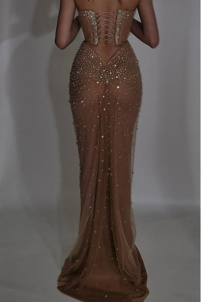 Robe de bal de luxe sirène à corset brodé de perles de cristal - Tenue pour un 20e anniversaire N876
