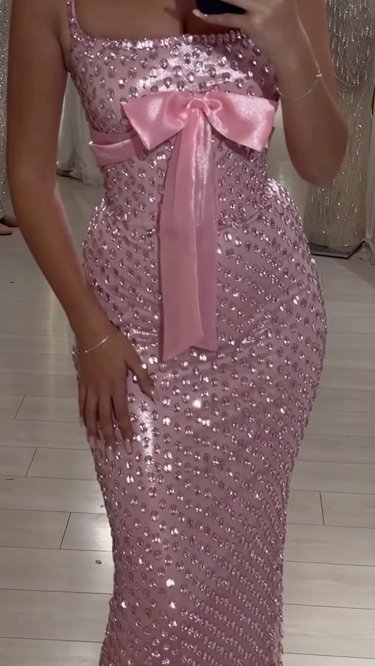 Neu eingetroffen: Elegantes, langes Partykleid in Pink mit Pailletten, Ballkleid, Meerjungfrauen-Stil, figurbetont für Damen N4079