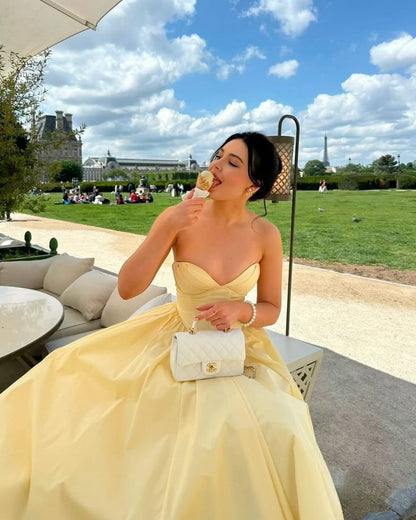 Robe midi jaune beurre élégante pour les vacances d'été, robes de soirée, robes de bal AB1760