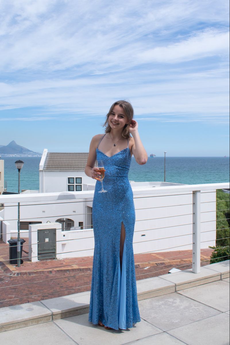Glitzerndes Meerjungfrauen-Abendkleid mit Neckholder, blau, Pailletten, lang, formell, für Tanz und Party, AB1715