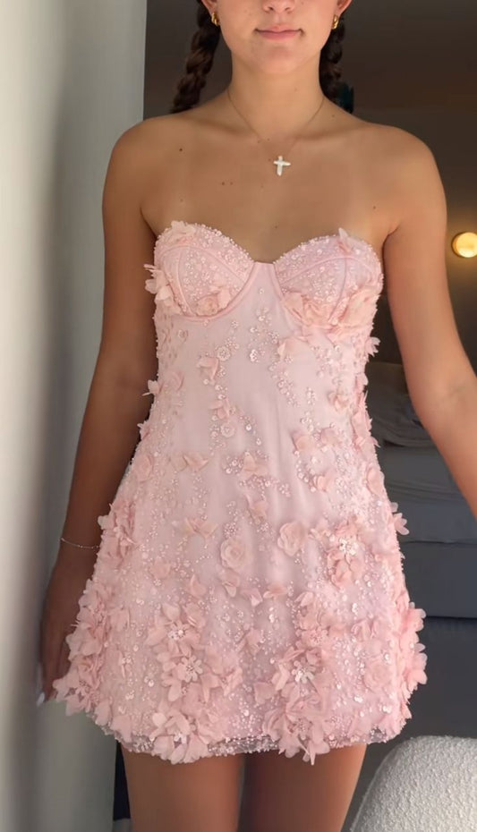 Cute A Line Sweetheart Pink Lace Mini Graduation Dresses Short High School For 8th Grade Senior Homecoming Gown RB3385