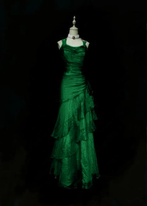 Sexy Mermaid Straps Green Tulle Prom Dresses Long Party Dress 21st Birthday Outfits Graduation Dress RB966