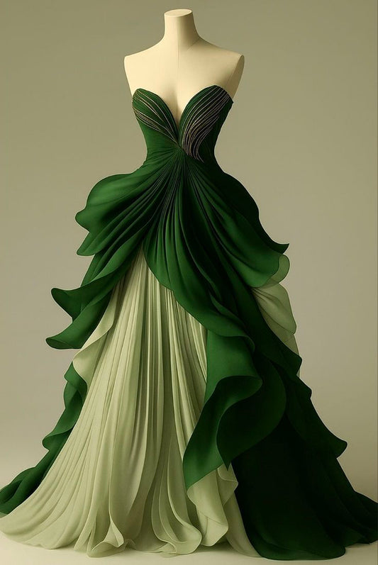 Sexy Ballkleid Sweetheart Grün Chiffon Lagen Stufen Abendkleid 18. Geburtstag Ballkleider N2785