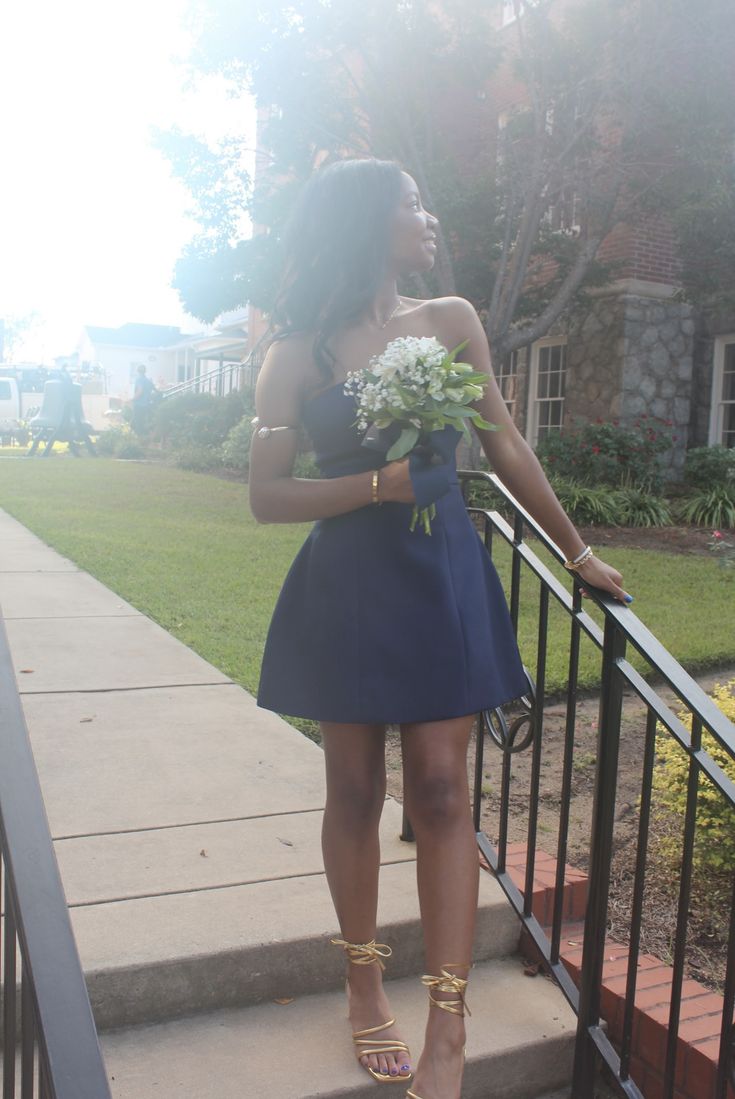 Cute Strapless Ball Gown Navy Blue Homecoming Dress Short Mini High School Ideas Inspo Senior Graduation Outfits RB7245