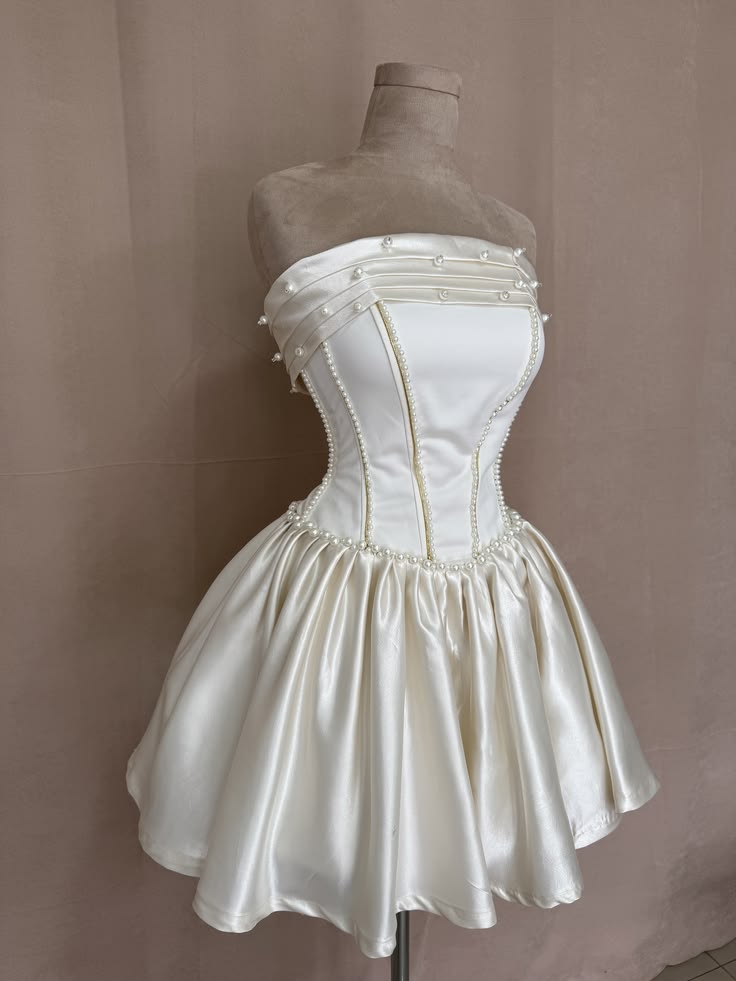 Vintage-Ballkleid, trägerlos, weiß mit Perlen, für Highschool-Mädchen, Inspo, Hoco-Kleid, Homecoming-Kleider RB4220