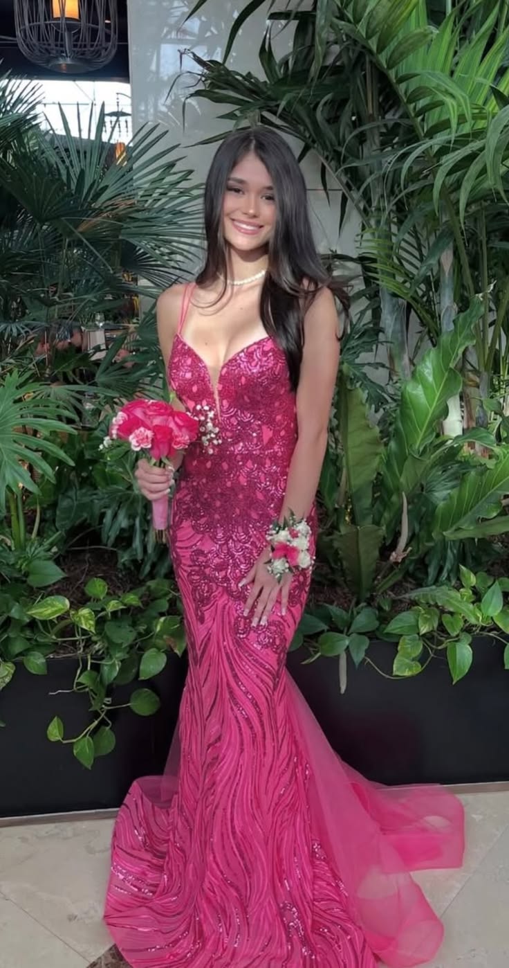 Aesthetic Princess Pink Prom Dress Fairytale Mermaid Spaghetti Straps Sequin Long Formal Dresses RC1346