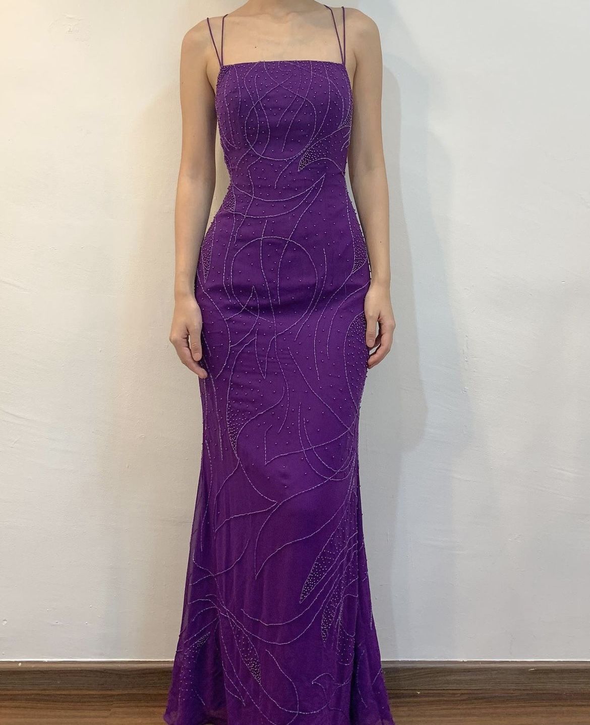 Vintage 80er Jahre Meerjungfrau Spaghetti-Träger Trauben Tüll Mit Perlen Abendkleid 18. Geburtstag Ballkleider N2772