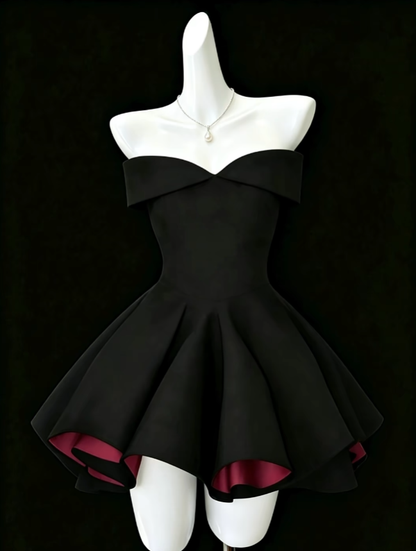 Cute Ball Gown Sweetheart Black Satin Mini University Ideas Homecoming Dress Inspo Short Birthday Dresses Senior Graduation Outfits RB7200