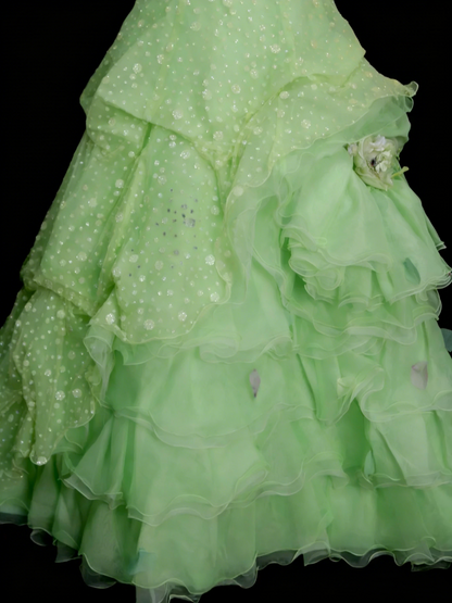 Robe de bal modeste en organza vert, décolleté cœur, style années 80, robe longue inspirée des robes de soirée vintage pour les 16 ans (N1311)