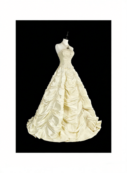 Robe de mariée vintage années 80, robe de bal bustier en taffetas, robe longue cintrée, modèle N1465