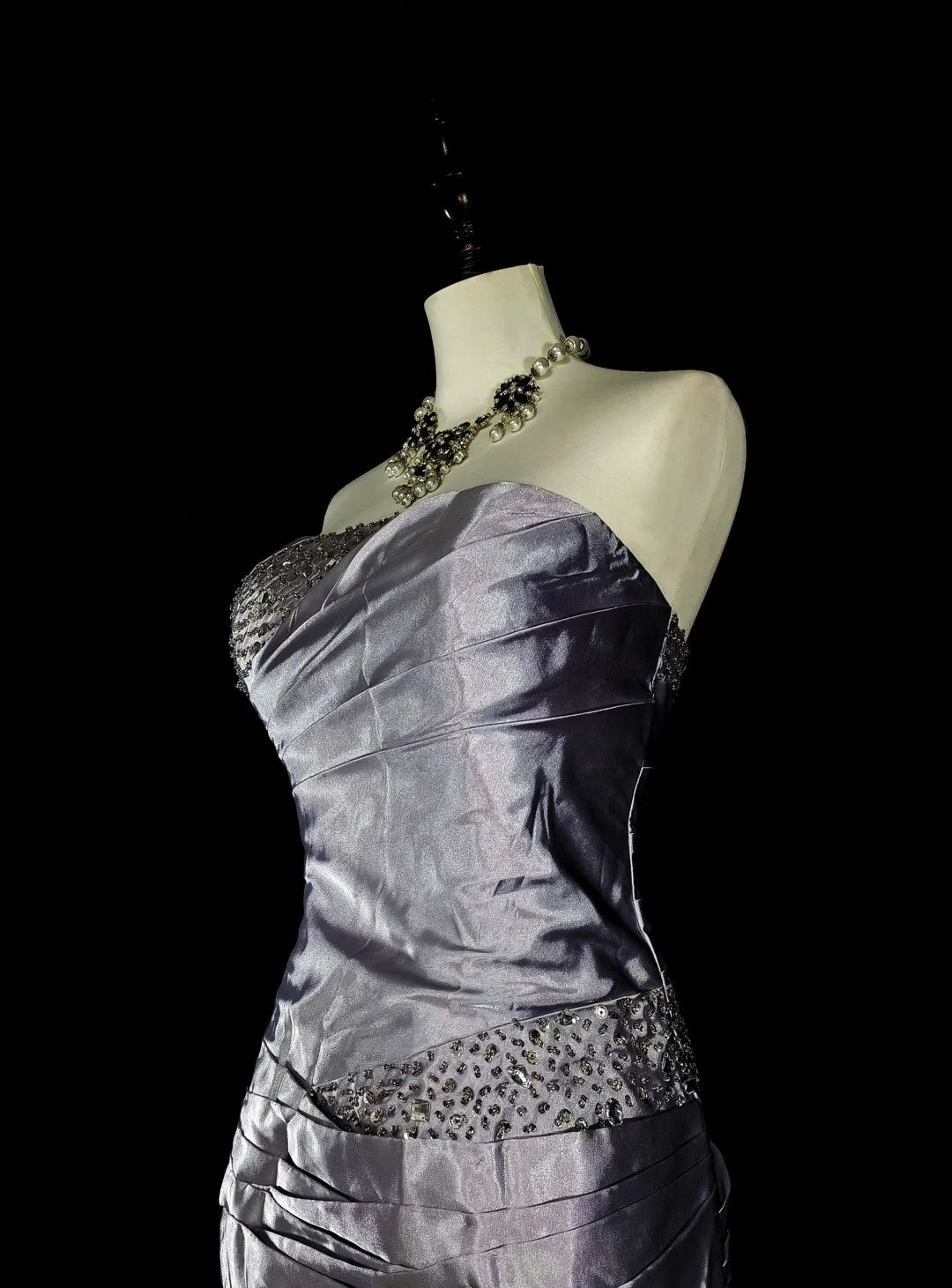 Vintage Prom Dresses Aesthetic Mermaid Strapless Silver Grey Taffeta Classic Inspo Party Dress N2001