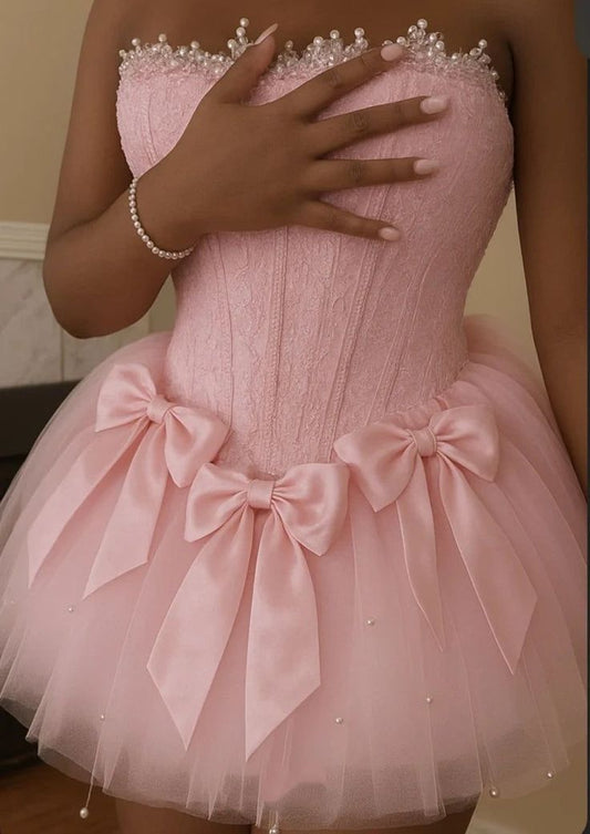 Cute Ball Gown Strapless Pink Tulle Hoco dress inspo Short Homecoming Dresses 2026 RB6855
