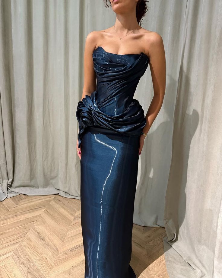 Meerjungfrauen-Abendkleid, bodenlang, trägerlos, ärmellos, plissiert, Partykleid für Damen AB1471