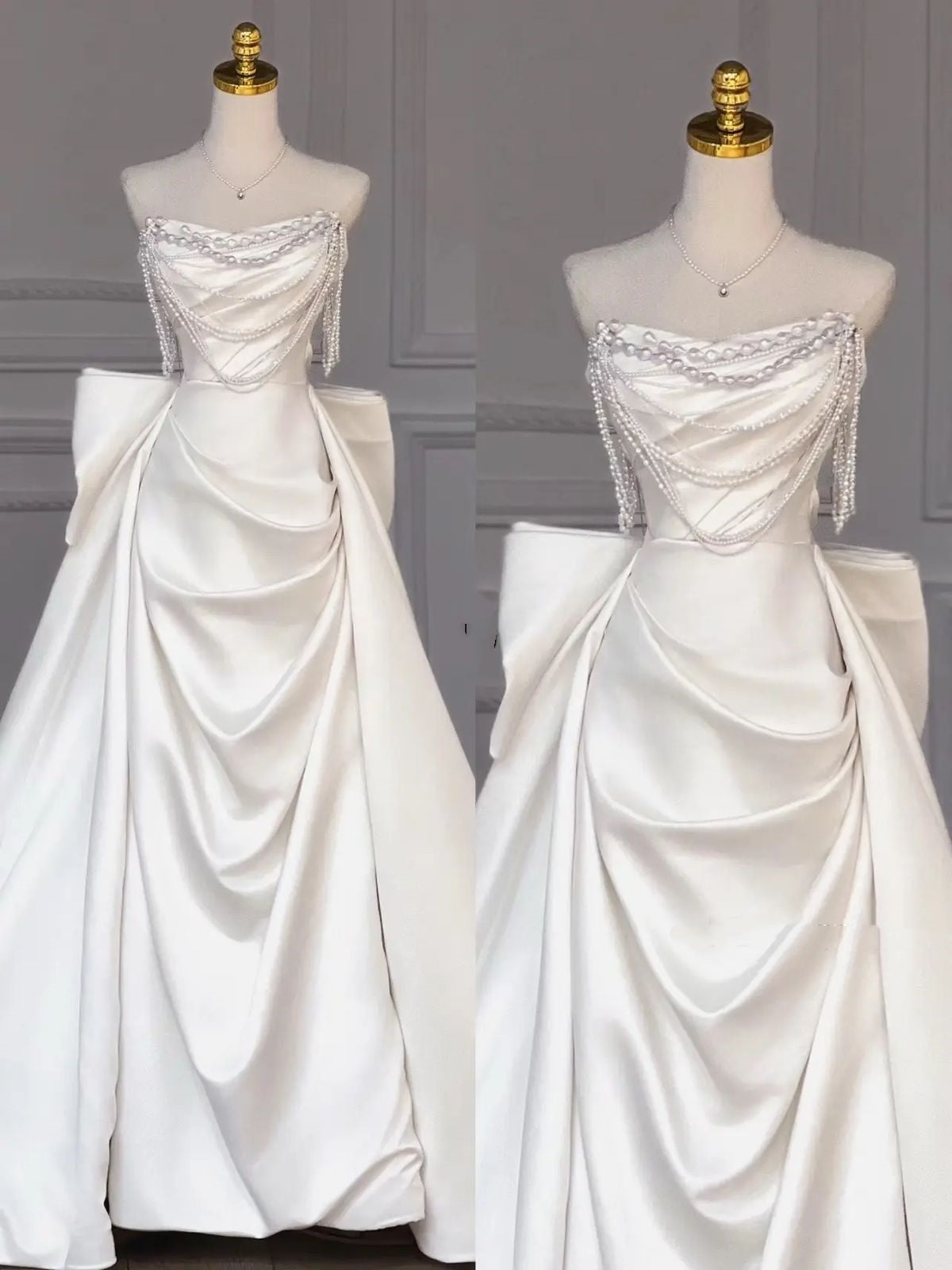 Elegantes, schlichtes Brautkleid im Meerjungfrauenstil mit Schleife, trägerlos, auch in kleinen Größen erhältlich (AB1501)