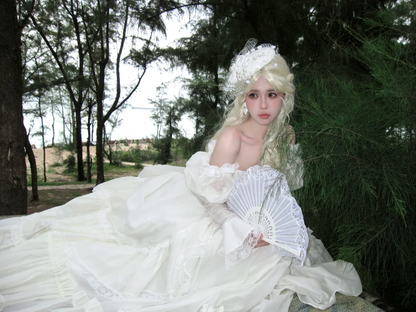 Robe de mariée princesse, robe de bal épaules dénudées en dentelle et tulle blanc, robe de mariée longue et cintrée AB2407