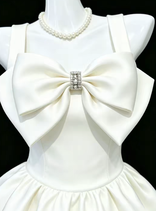 Simple Ball Gown Straps White Satin Mini University Ideas Homecoming Dresses Inspo Short Hoco Court Gowns RB7201