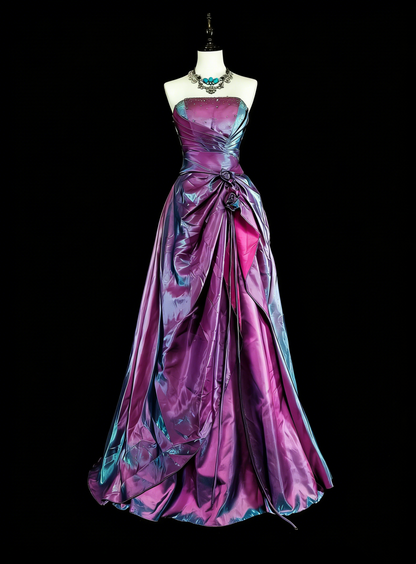 Vintage Prom Dresses Aesthetic 1950s Retro Ball Gown Strapless Grape Long With Ruffles N2007