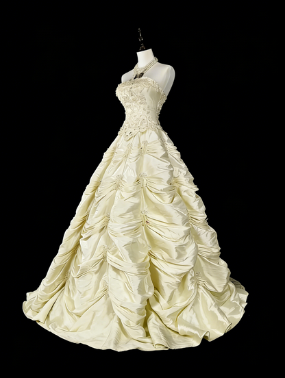 Robe de mariée vintage années 80, robe de bal bustier en taffetas, robe longue cintrée, modèle N1465