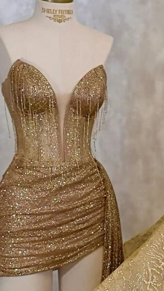 Sparkly Sheath Sweetheart Gold Sequin Homecoming Dresses Party Outfit Birthday Dress Cocktail Outfits RB6257