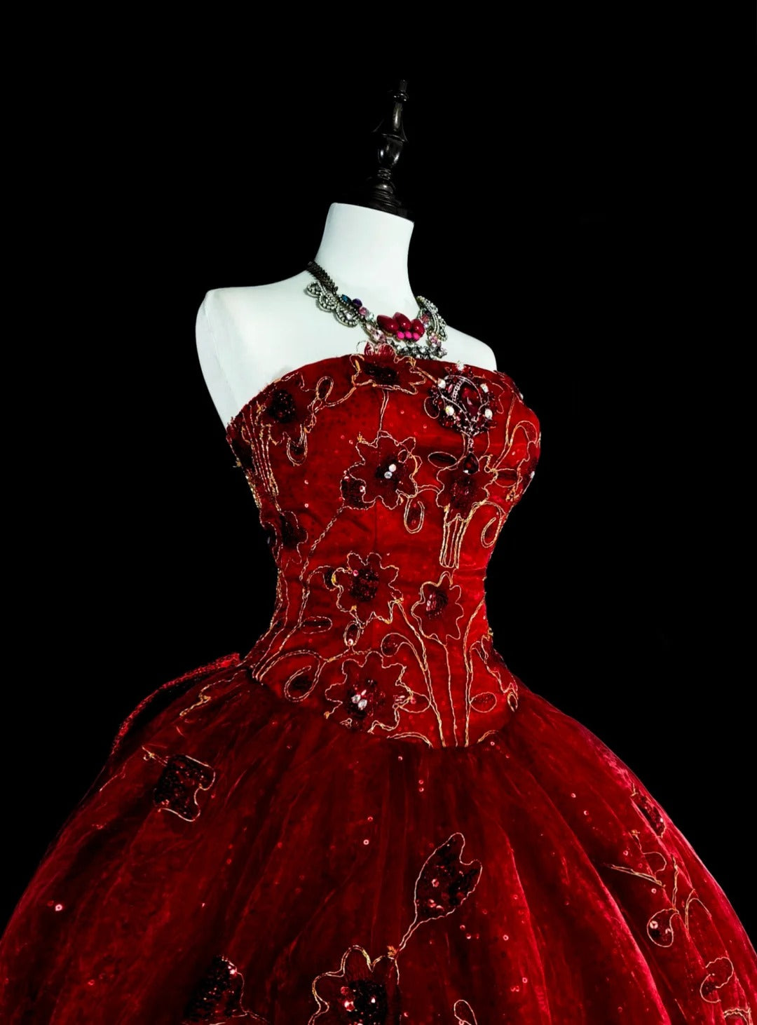 Cute Ball Gown Strapless Burgundy Wine Red Tulle With Appliqued Sweet 16 Dresses Quinceanera Dress N3415