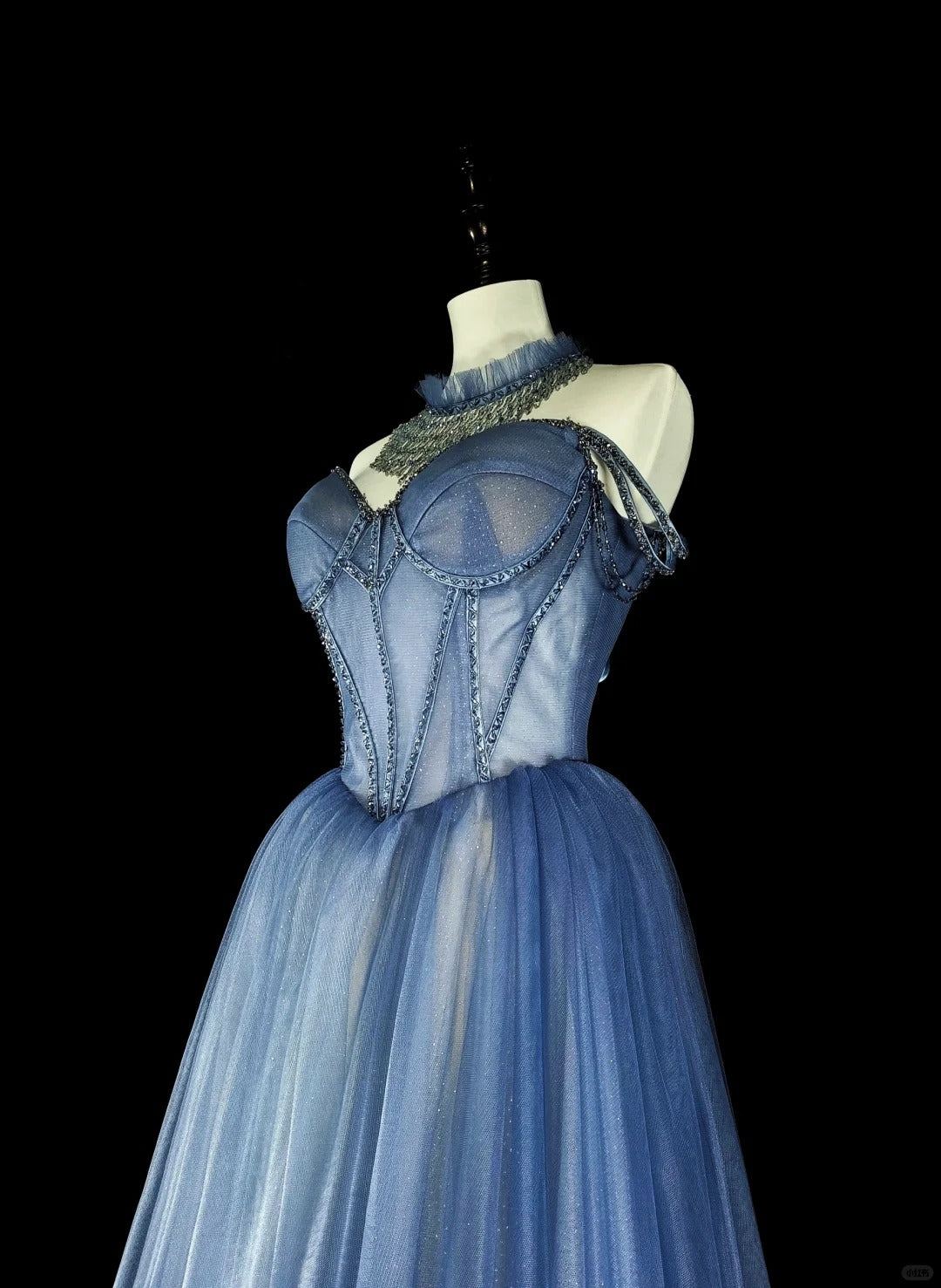 Vintage Prom Dresses Aesthetic 1950s Retro A Line Spaghetti Strap Blue Tulle Long Party Dress N2369