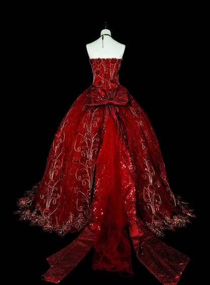 Cute Ball Gown Strapless Burgundy Wine Red Tulle With Appliqued Sweet 16 Dresses Quinceanera Dress N3415