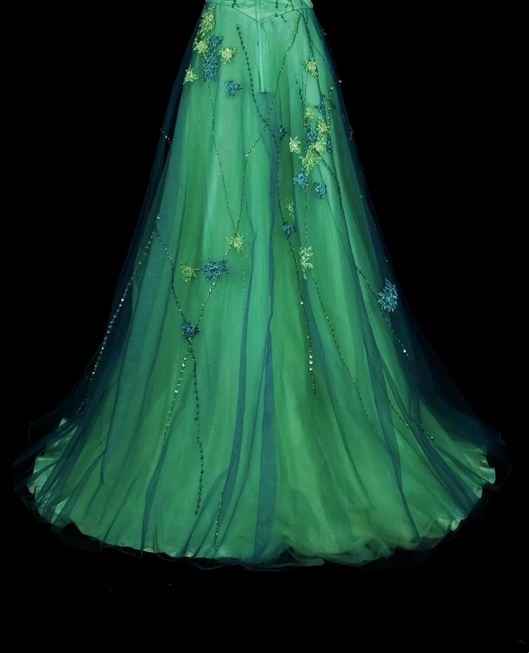 Vintage A Line Sweetheart Green Tulle With Beads Gem Crystals Formal Dress Long Prom Dresses N2699