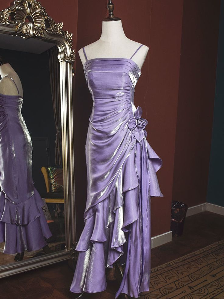 Meerjungfrauen-Abendkleid, bodenlang, lila, langes, plissiertes Abendkleid für Damen AB1458