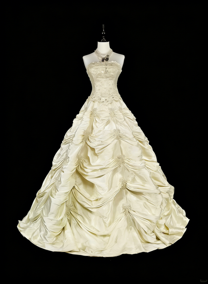 Robe de mariée vintage années 80, robe de bal bustier en taffetas, robe longue cintrée, modèle N1465