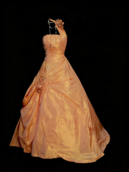 Bezauberndes Ballkleid mit One-Shoulder-Schnitt, orange, für Sweet 16, Quinceañera, aus Taft mit 3D-Blumen, lang, 15 Vestidos De Fiesta N1312