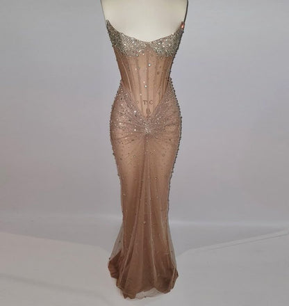 Robe de bal de luxe sirène à corset brodé de perles de cristal - Tenue pour un 20e anniversaire N876