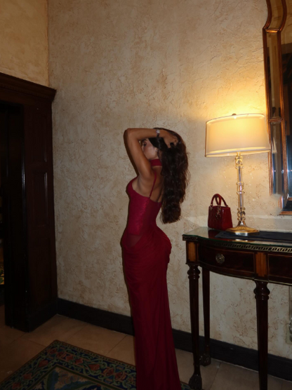 Stunning Mermaid Spaghetti Straps Burgundy Satin Prom Dresses Inspiration Prom Dress Princess Graduation Dress B438