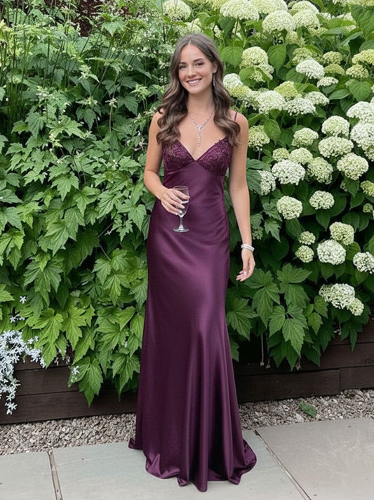 Vintage 80er Jahre Meerjungfrau Spaghettiträger Lila Satin mit Perlen Abendkleid 18. Geburtstag Ballkleider N2773