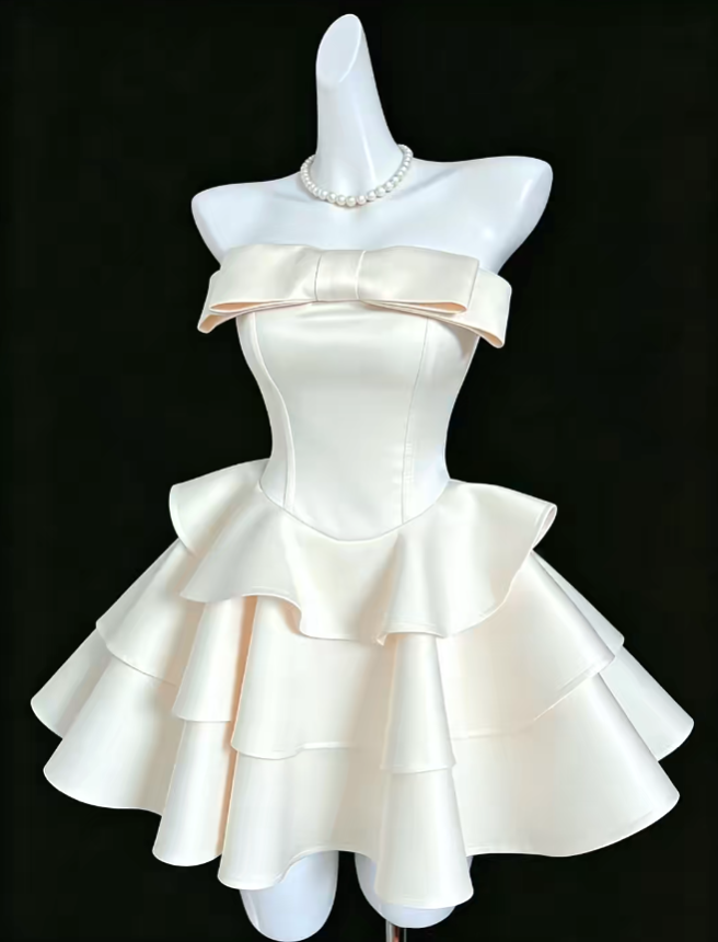 Simple Ball Gown Strapless Satin Mini University Ideas Homecoming Dresses Inspo Short Hoco Court Gowns RB7203
