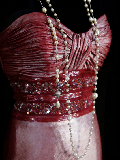 Robe de bal longue sirène élégante en satin rose, décolleté cœur, pour lycéennes, N1247