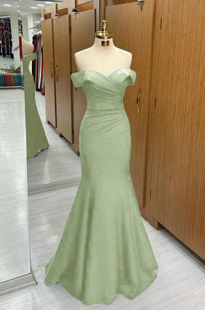 Robe de bal sirène longue bleu marine à épaules dénudées et manches courtes décolletées en cœur - Tenue d'anniversaire AB2390