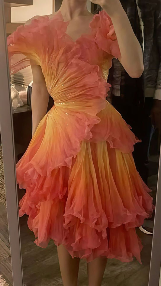 Vintage Ballkleid Trägerlos Farbverlauf Knielang Formelles Kleid Kurze Ballkleider N2752