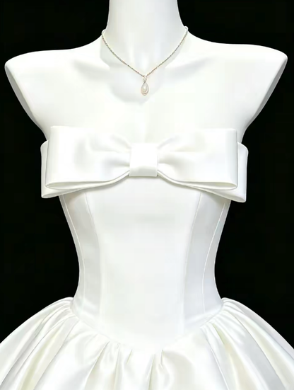 Simple Ball Gown Strapless White Satin Mini University Ideas Homecoming Dresses Inspo Short Hoco Court Gowns RB7204