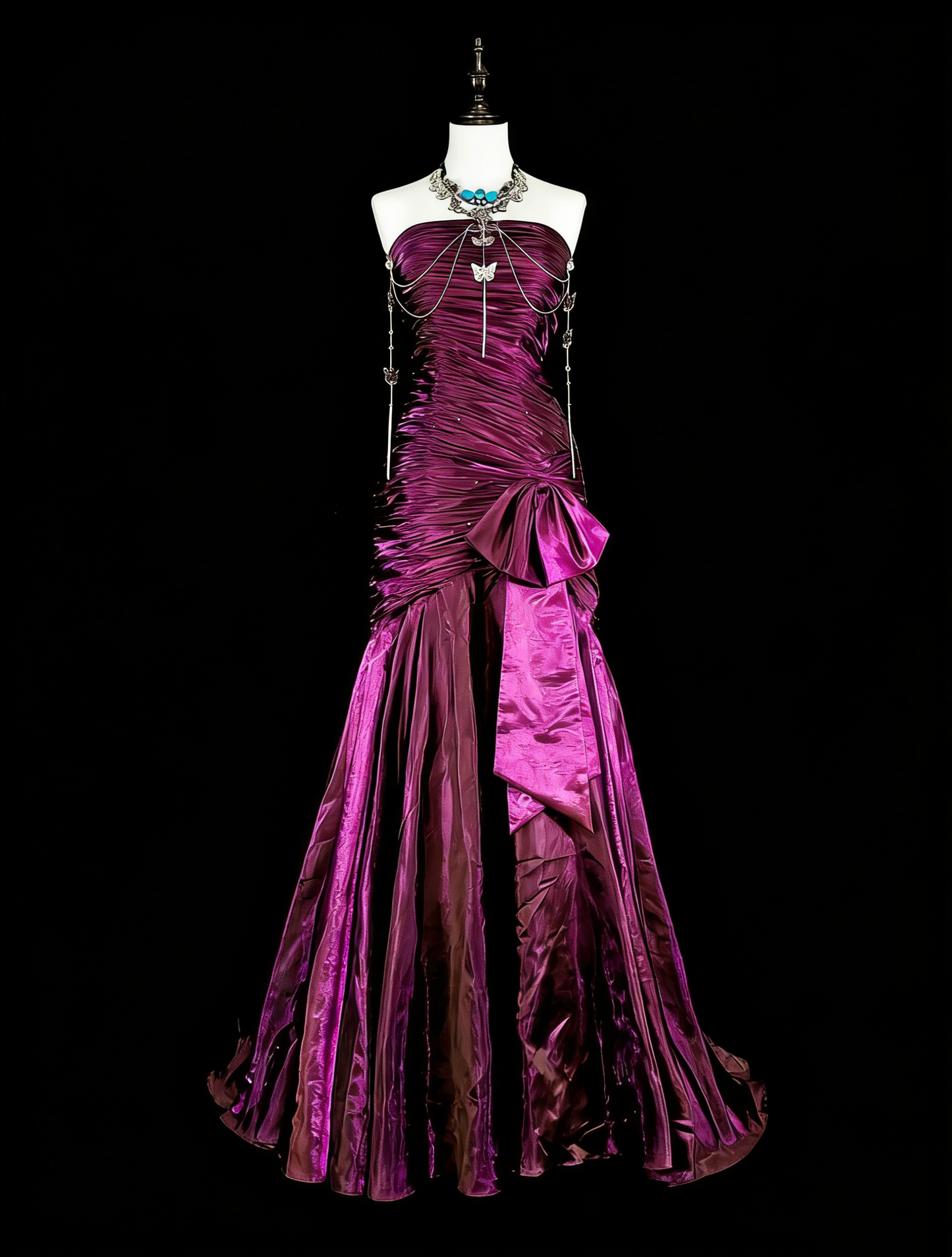 Robes de Bal Vintage Sirène Bustier Satin Violet Plissé Années 90 Longue Robe de Soirée Formale N2711
